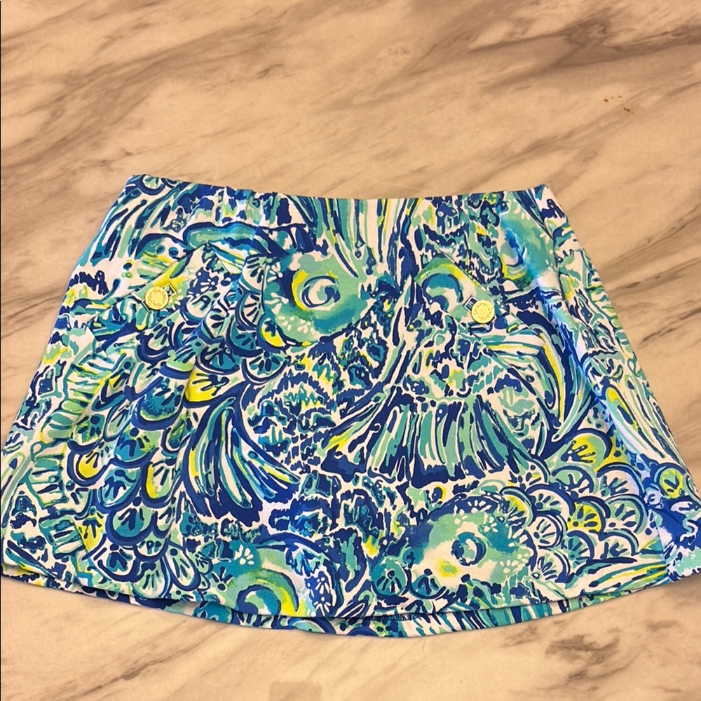 Lilly Pulitzer Blue and Green Skater Mini Skirt